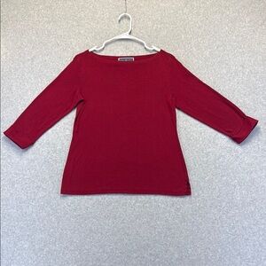Karen Scott Red 3/4 Sleeve Fitted Blouse